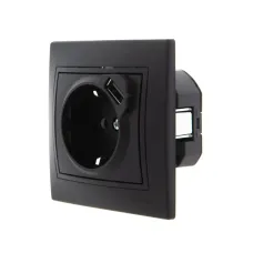 MIRA Розетка с\з +USB  чёрный бархат со вставкой (10шт/120шт)