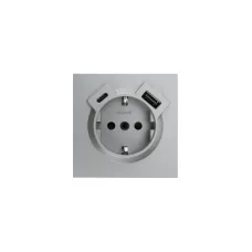 ZIMA Розетка с заземлением (16 А) + TC + USB ,механизм, серый матовый Lezard 704-7488-181TC
