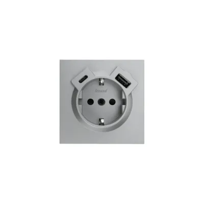 ZIMA Розетка с заземлением (16 А) + TC + USB ,механизм, серый матовый Lezard 704-7488-181TC