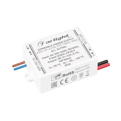 Блок питания ARPJ-SP-42100-PFC-TRIAC-MINI (4W, 21-42V, 100mA) (IP65 Пластик, 5 лет)