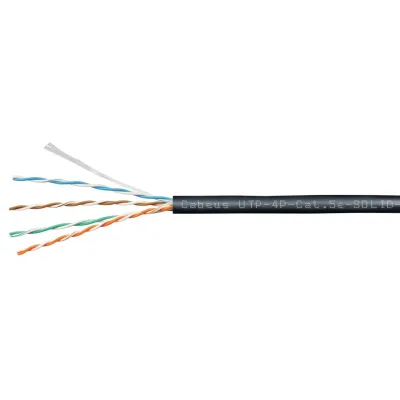 CABEUS UTP-4P-CAT.5E-SOLID-OUT-PE-UV КАБЕЛЬ ВИТАЯ ПАРА UTP (U/UTP), КАТЕГОРИЯ 5E, 4 ПАРЫ (24 AWG), ОДНОЖИЛЬНЫЙ, ДЛЯ ВНЕШНЕЙ ПРОКЛАДКИ, PE-UV (305 М)