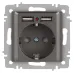 Розетка Intro Accent 6-410-09 P+E Schuko со шторками, 16А-250В + 2хUSB, IP20, СУ, титан Розетка Intro Accent 6-410-09 P+E Schuko со шторками, 16А-250В + 2хUSB, IP20, СУ, титан