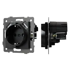 Механизм розетки с USB зарядкой SCT-MUAA-PL-BK-V 250V, 16A
