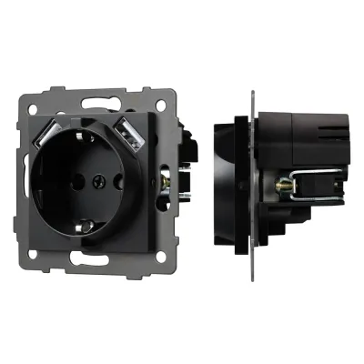 Механизм розетки с USB зарядкой SCT-MUAA-PL-BK-V 250V, 16A