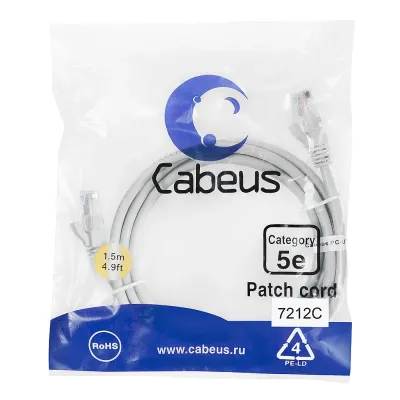 Патч-корд U/UTP, категория 5е, 2xRJ45/8p8c, неэкранированный, серый, PVC, 1.5м