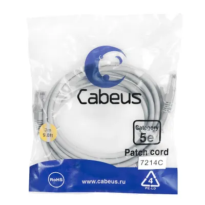 Патч-корд U/UTP, категория 5е, 2xRJ45/8p8c, неэкранированный, серый, PVC, 3м