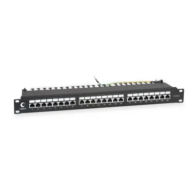 Патч-панель IDC 19' (1U), 24 порта RJ-45, категория 6, полностью экранированная, с задним кабельным организатором