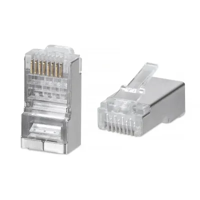 Коннектор RJ-45 под витую пару, категория 6/7, экранированный, универсальный (для одножильного и многожильного кабеля) для проводников с толщи