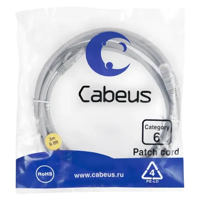 Патч-корд U/UTP, категория 6, 2xRJ45/8p8c, неэкранированный, серый, PVC, 3м