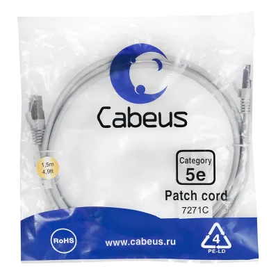 Патч-корд F/UTP, категория 5е, 2xRJ45/8p8c, экранированный, серый, PVC, 1.5м