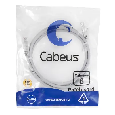 Патч-корд U/UTP, категория 6, 2xRJ45/8p8c, неэкранированный, серый, PVC, 1.5м
