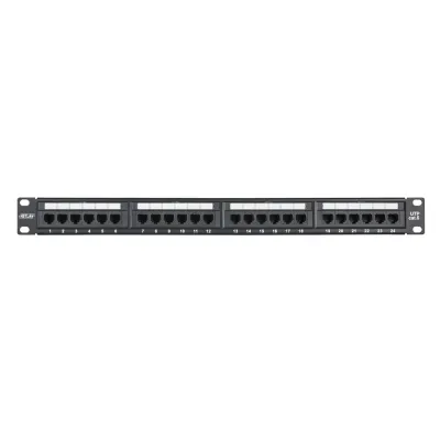"Коммутационная панель NETLAN 19"", 1U, 24 порта, Кат.6 (Класс E), 250МГц, RJ45/8P8C, 110/KRONE, T568A/B, неэкранированная, черная"