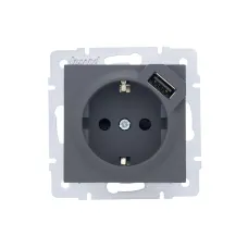 VESNA Розетка с заземлением (16 А) + USB ,механизм,  графит