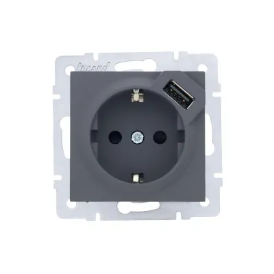 VESNA Розетка с заземлением (16 А) + USB ,механизм,  графит