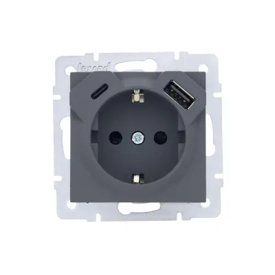 VESNA Розетка с заземлением (16 А) + TC + USB ,механизм,  графит