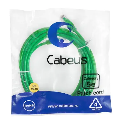 Патч-корд U/UTP, категория 5е, 2xRJ45/8p8c, неэкранированный, зеленый, LSZH, 5м