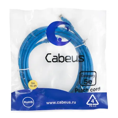 Патч-корд U/UTP, категория 5е, 2xRJ45/8p8c, неэкранированный, синий, LSZH, 5м
