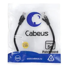 Патч-корд U/UTP, категория 5е, 2xRJ45/8p8c, неэкранированный, черный, PVC, 0.3м
