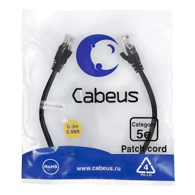 Патч-корд U/UTP, категория 5е, 2xRJ45/8p8c, неэкранированный, черный, PVC, 0.3м