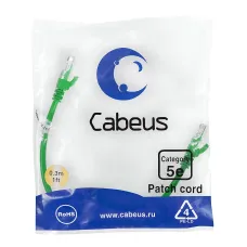 Патч-корд U/UTP, категория 5е, 2xRJ45/8p8c, неэкранированный, зеленый, PVC, 0.3м
