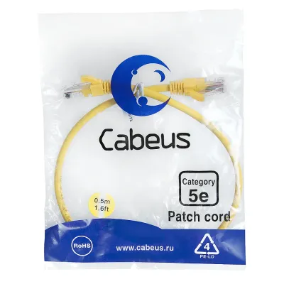 Патч-корд U/UTP, категория 5е, 2xRJ45/8p8c, неэкранированный, желтый, PVC, 0.5м