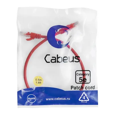 Патч-корд U/UTP, категория 5е, 2xRJ45/8p8c, неэкранированный, красный, PVC, 0.5м