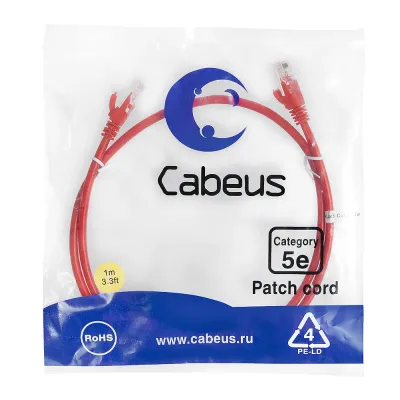 Патч-корд U/UTP, категория 5е, 2xRJ45/8p8c, неэкранированный, красный, PVC, 1м