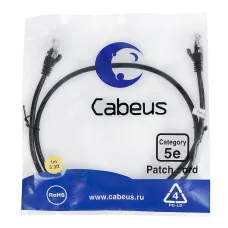 Патч-корд U/UTP, категория 5е, 2xRJ45/8p8c, неэкранированный, черный, PVC, 1м