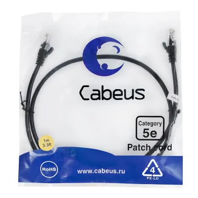 Патч-корд U/UTP, категория 5е, 2xRJ45/8p8c, неэкранированный, черный, PVC, 1м