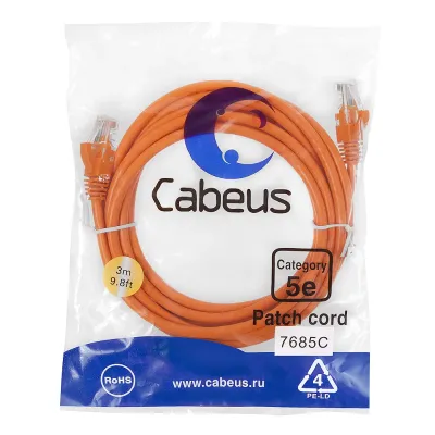 Патч-корд U/UTP, категория 5е, 2xRJ45/8p8c, неэкранированный, оранжевый, PVC, 3м