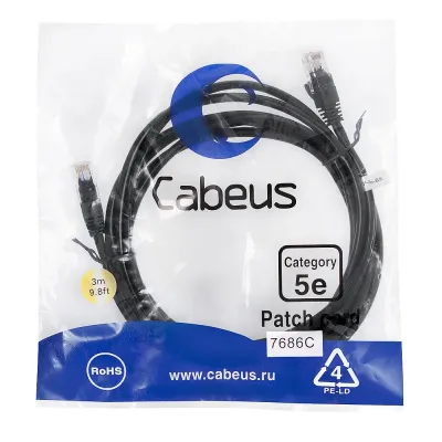 Патч-корд U/UTP, категория 5е, 2xRJ45/8p8c, неэкранированный, черный, PVC, 3м