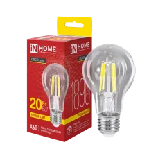 Лампа светодиодная LED-A60-deco 20Вт 230В Е27 3000К 1890Лм прозрачная IN HOME