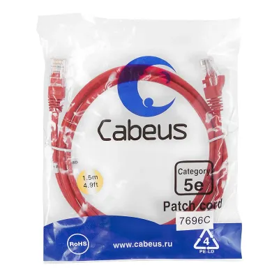 Патч-корд U/UTP, категория 5е, 2xRJ45/8p8c, неэкранированный, красный, PVC, 1.5м