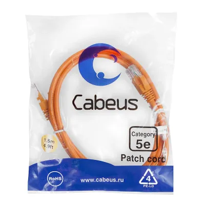 Патч-корд U/UTP, категория 5е, 2xRJ45/8p8c, неэкранированный, оранжевый, PVC, 1.5м