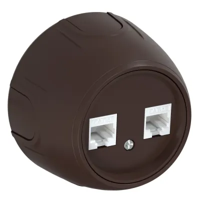 Розетка двойная компьютерная RJ45 кат.5e  Rotondo, цвет коричневый