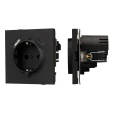 Механизм розетки с USB зарядкой SCT-TENDO-MUAC-SFPL-BK 230V, 16A, Чёрный, 1 пост