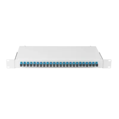 Оптический кросс 19'' Essential Line, 1U, укомплектованный на 24 порта SC/UPC (24 одинарных SC/UPC адаптера), SM 9/125 OS2, стальной, серый, в комплекте: адаптеры, мо