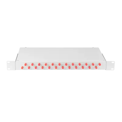 Оптический кросс 19'' Essential Line, 1U, укомплектованный на 24 порта FC/UPC (24 одинарных FC/UPC адаптеров), SM 9/125 OS2, стальной, серый, в комплекте: адаптеры, м