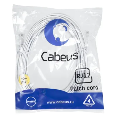 Патч-корд телефонный 2х6р4с, белый, PVC, 10 м