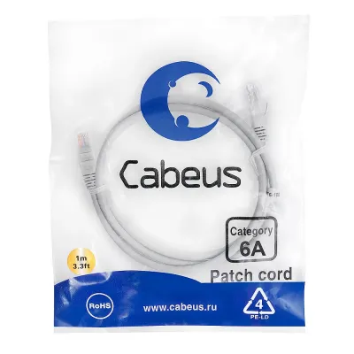 Патч-корд U/UTP, категория 6а (10G), 2xRJ45/8p8c, неэкранированный, серый, LSZH, 1м
