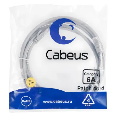 Патч-корд U/UTP, категория 6а (10G), 2xRJ45/8p8c, неэкранированный, серый, LSZH, 3м