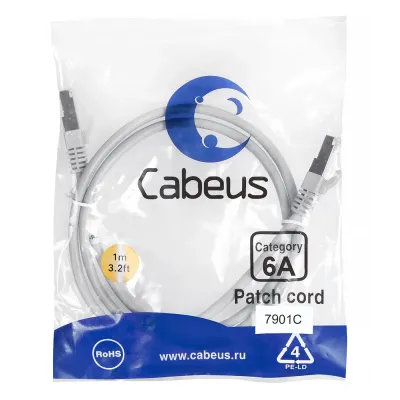 Патч-корд S/FTP, категория 6а (10G), 2xRJ45/8p8c, экранированный, серый, LSZH, 1м