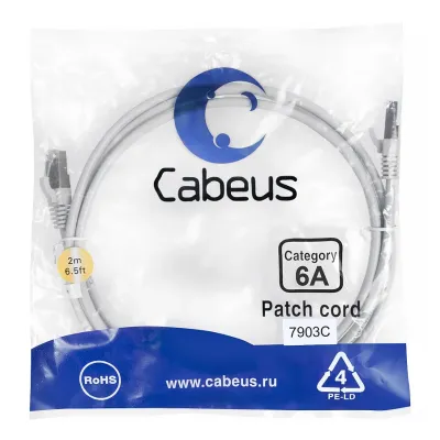 Патч-корд S/FTP, категория 6а (10G), 2xRJ45/8p8c, экранированный, серый, LSZH, 2м