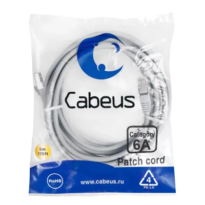 Патч-корд S/FTP, категория 6а (10G), 2xRJ45/8p8c, экранированный, серый, LSZH, 5м