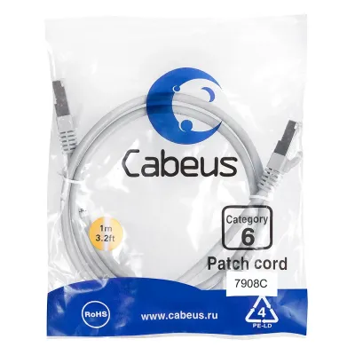 Патч-корд F/UTP, категория 6, 2xRJ45/8p8c, экранированный, серый, LSZH, 1м