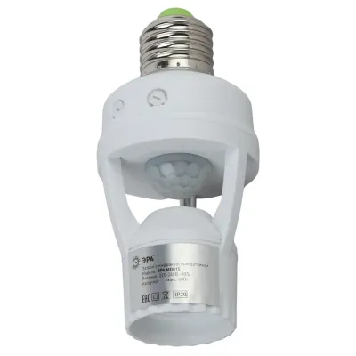 Датчик движения ЭРА MD 015 белый E27 60Вт 360гр 6м IP20 (50/1600)