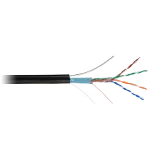 Кабель NETLAN F/UTP 4 пары, Кат.5e (Класс D), 100МГц, одножильный, BC (чистая медь), внешний, PE до -40C, с одножильным тросом, черный, 305м