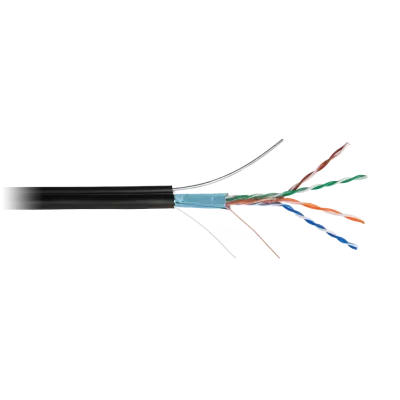 Кабель NETLAN F/UTP 4 пары, Кат.5e (Класс D), 100МГц, одножильный, BC (чистая медь), внешний, PE до -40C, с одножильным тросом, черный, 305м