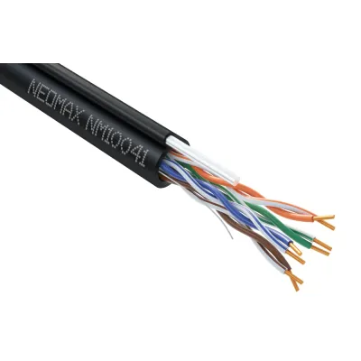 Витая пара U/UTP CAT 5e 4x2x0.51 мм 24AWG Медь внешний стальной трос 2.0мм PE черный Fluke Tested 305м