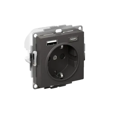 ATLASDESIGN РОЗЕТКА 16А с 2 USB A+C, 5В/2,4А/3,0А, 2х5В/1,5А, механизм, БАЗАЛЬТ